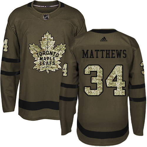 Adidas Maple Leafs #34 Auston Matthews Green Salute to Service Stitched NHL Jersey - Click Image to Close
